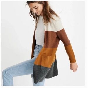 Madewell Kent Colorblock Cardigan Sweater Wool Alpaca Blend XL Multi Color
